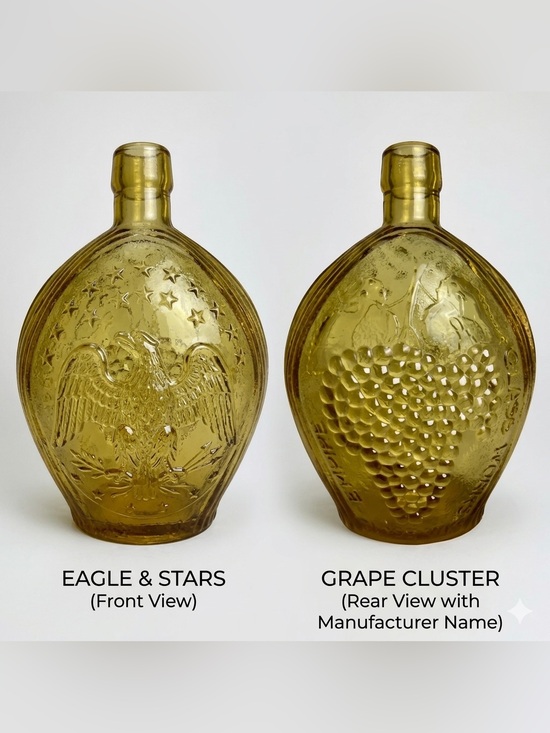 Empire Glass Works Other - Vintage Empire Glass Amber Eagle & Grapes Flask Bottle MCM